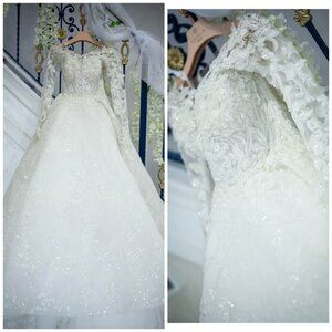 Mikael D CustomMade Long Sleeve Lace Ball Gown Wedding Dress